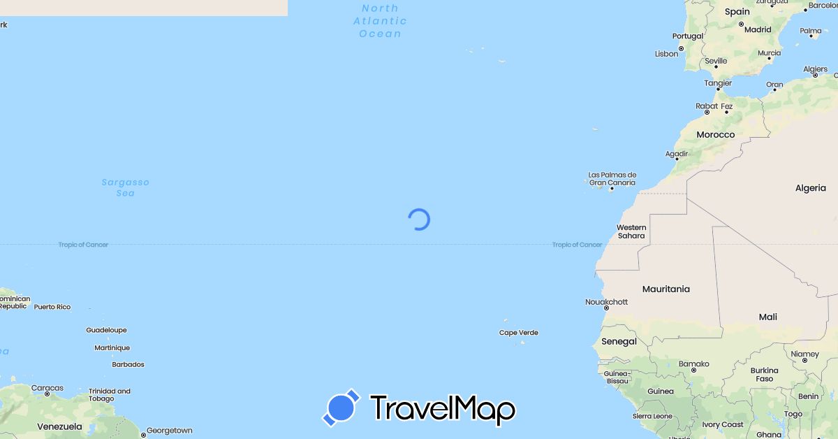 TravelMap itinerary: driving, boat in Spain, Gibraltar, Saint Lucia, Morocco (Africa, Europe, North America)