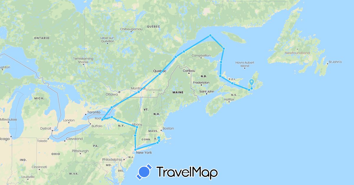 TravelMap itinerary: boat in Canada, United States (North America)